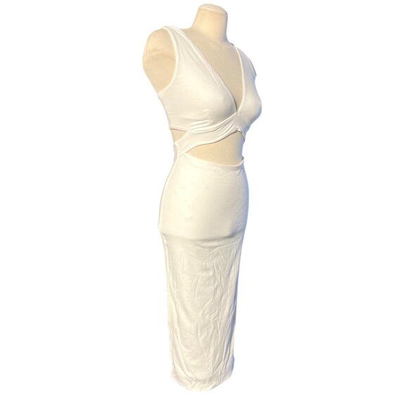 Lulus Divide and Contour White Ribbed Cutout Bodycon Midi Dress Sz Medium Womens - Picture 3 of 16